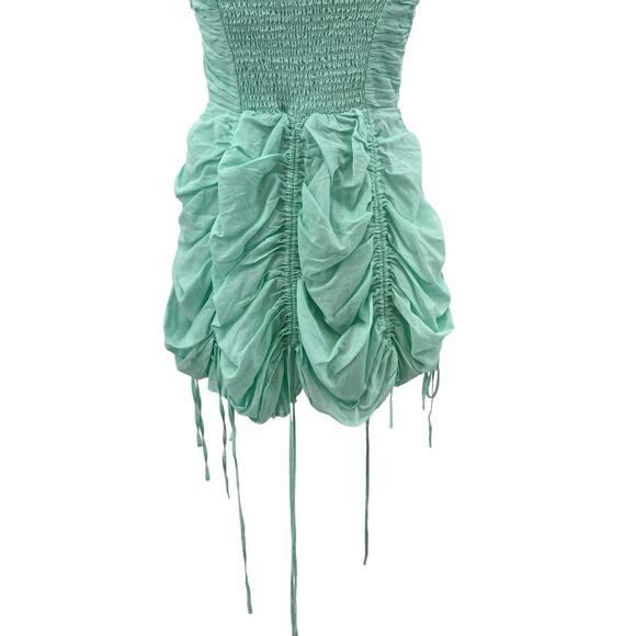Urban Outfitters Kimchi Blue Belladonna Dress Ruched Mini Turquoise Size Medium - Picture 11 of 14